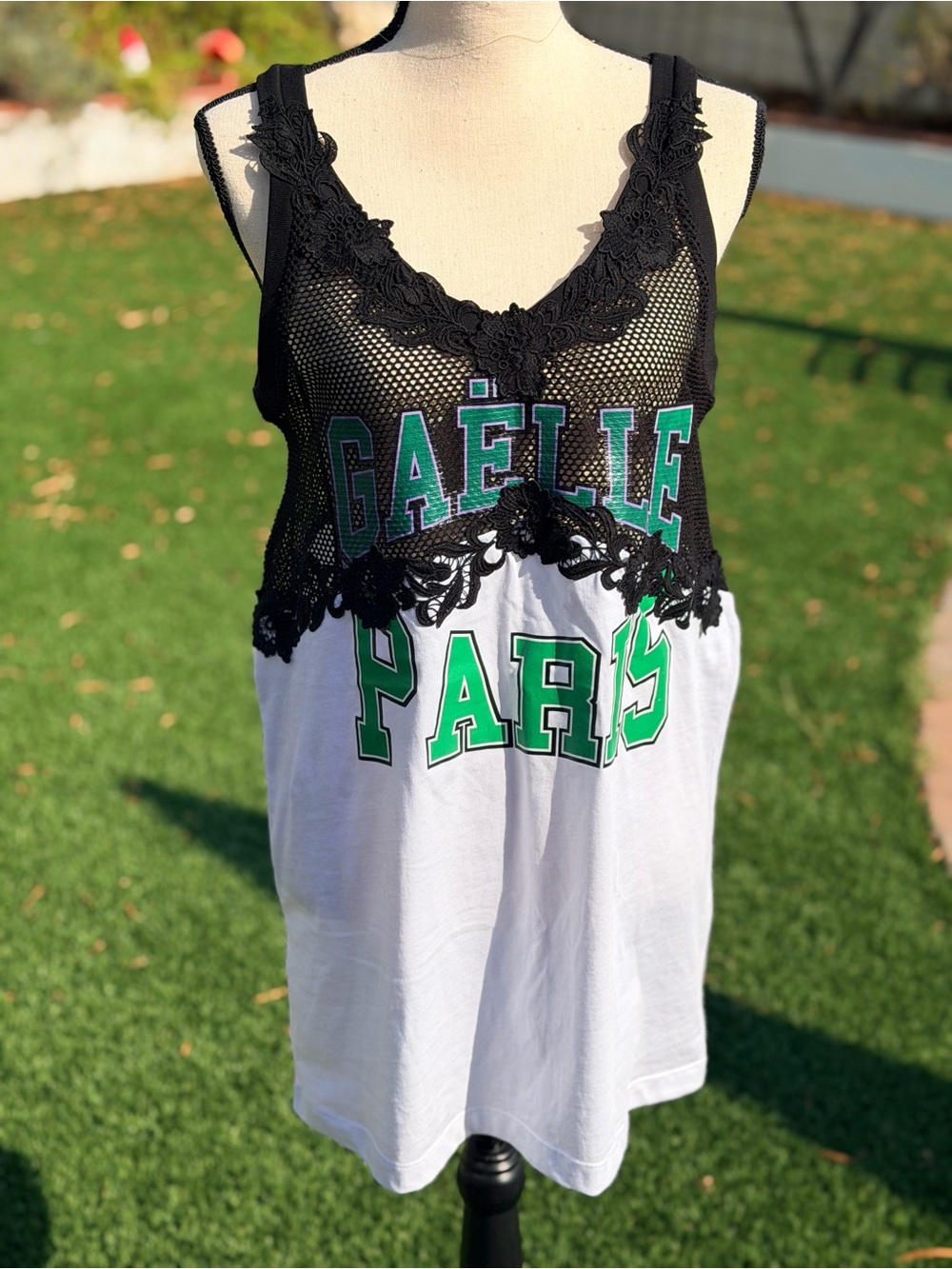 Gaelle Paris Black & White Lace-Trim Tank Top size 1